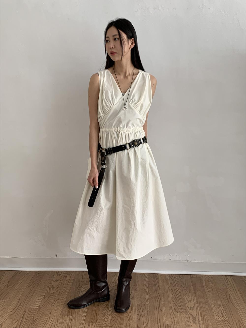 셀리아 코튼 드레이프 셔링 벌룬 레이어드 원피스 롱 뷔스티에 원피스