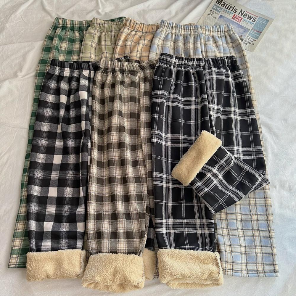 왕따뜻 양기모 양털 안감 감성 체크 와이드 팬츠 수면 잠옷 바지 홈웨어 파자마 남녀공용