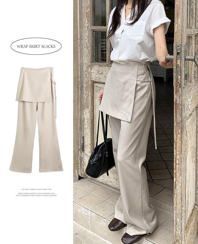 어반라인 [하체커버 굿✔️] 부츠컷 랩 스커트 슬랙스 - 2color