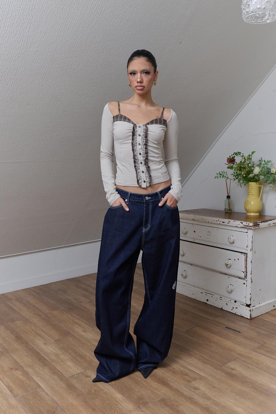 Check Pattern Layerd Long Sleeve - Beige