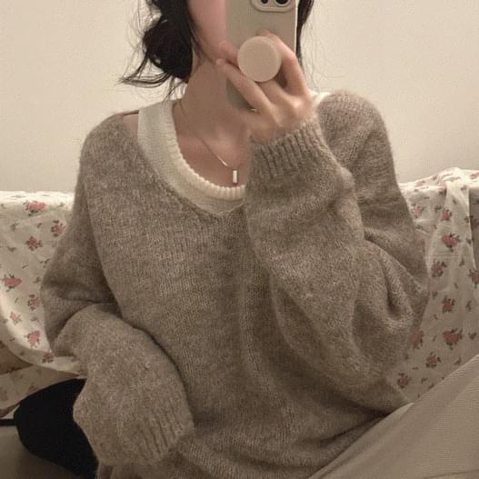 One Off V-Neck Loose-fit Knitwear Sleeveless Set 3 Colors