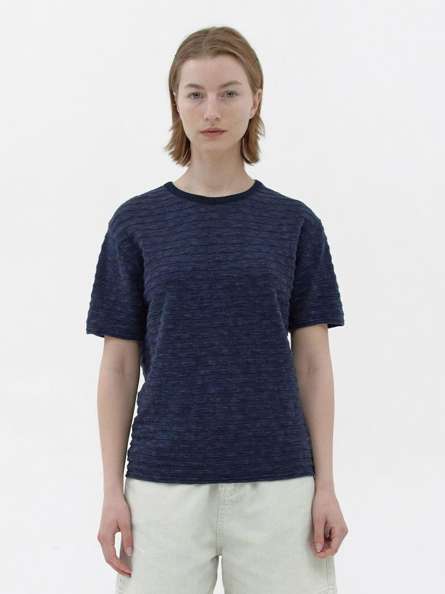 [WOMEN] SLUB STRIPE KNIT T-SHIRT_Navy