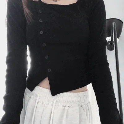 사선 단추 크롭 가디건 긴팔t ( 4color )