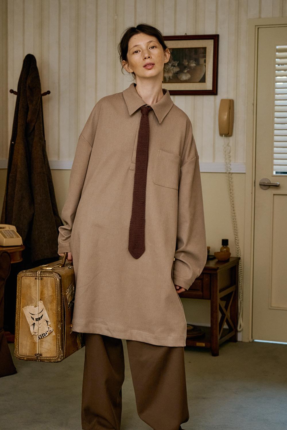 unisex side one button long shirt oatmeal [2color]