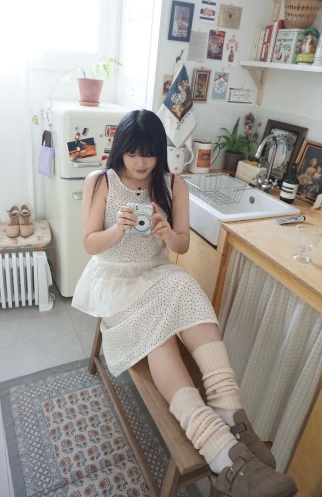 Dot Long Layered Dress [white] 