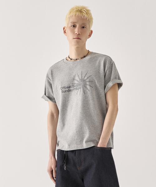 [크롭] 오프비트 선데이 크롭 반팔 티셔츠_멜란지 그레이