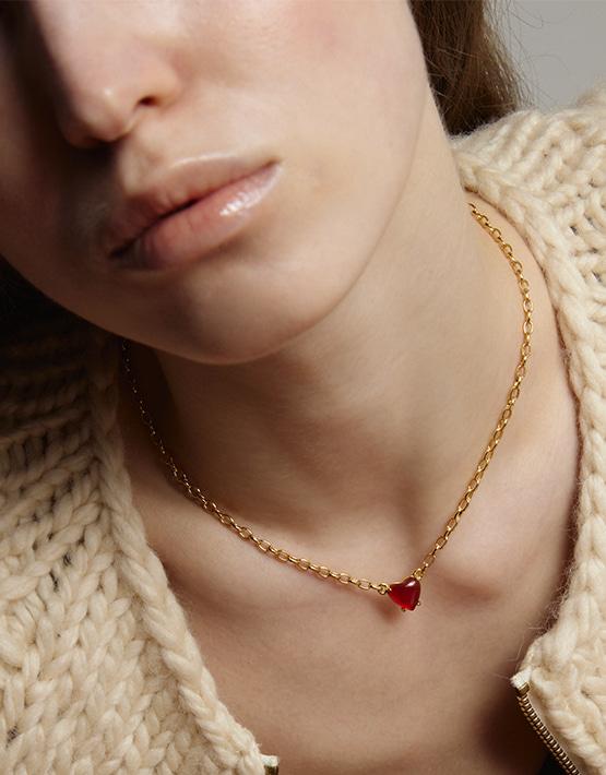 Petite Heart Necklace_Red
