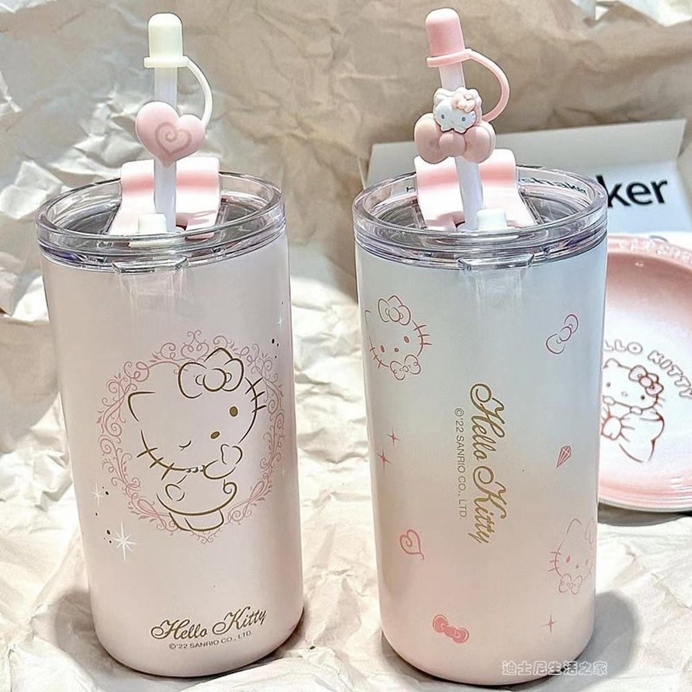 산리오 헬로키티 텀블러 450ml 키티 물병 보냉 보온병 귀여운 빨대 컵 핑크