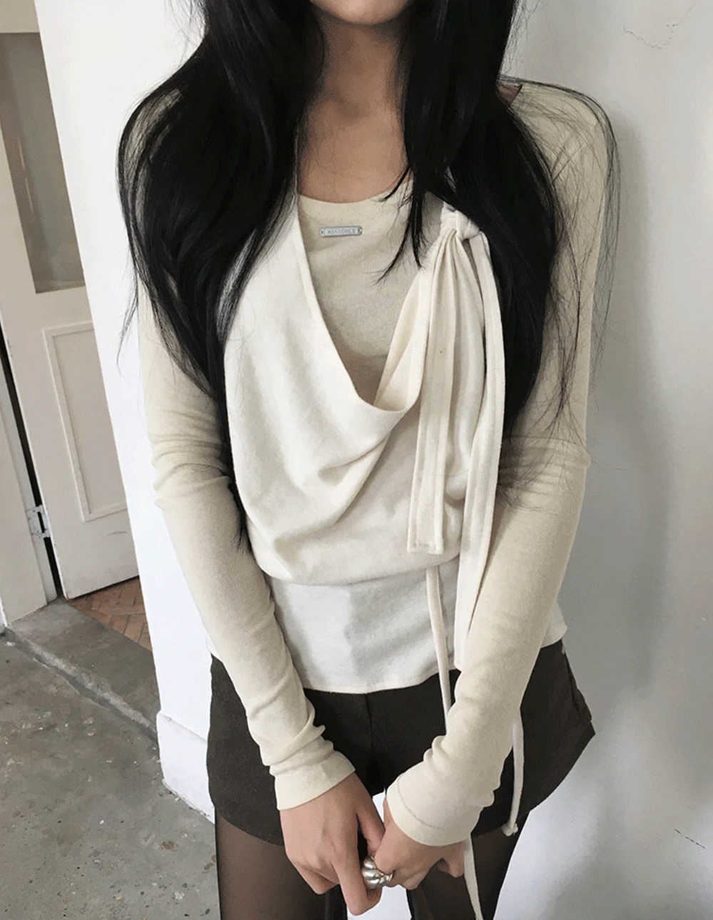 울 홀터넥 레이어드 뷔스티에 - TOP