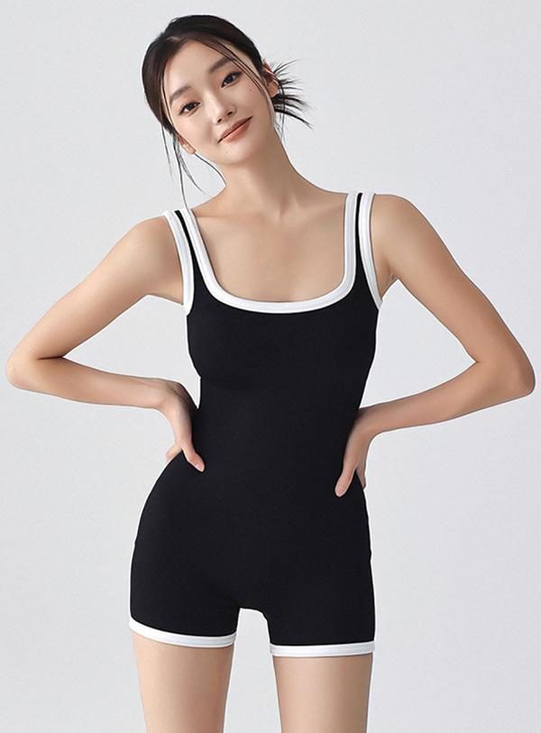 퍼시브 배색 바디 수트 (1color)