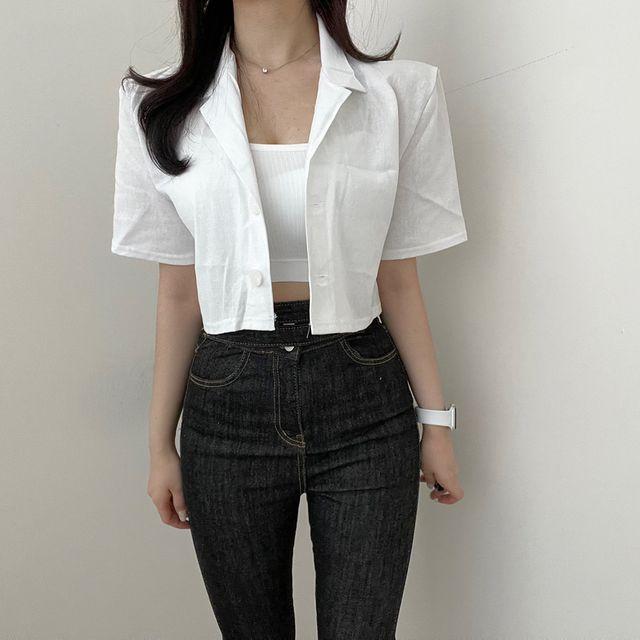 [여름아우터!] 린넨 반팔 크롭 자켓