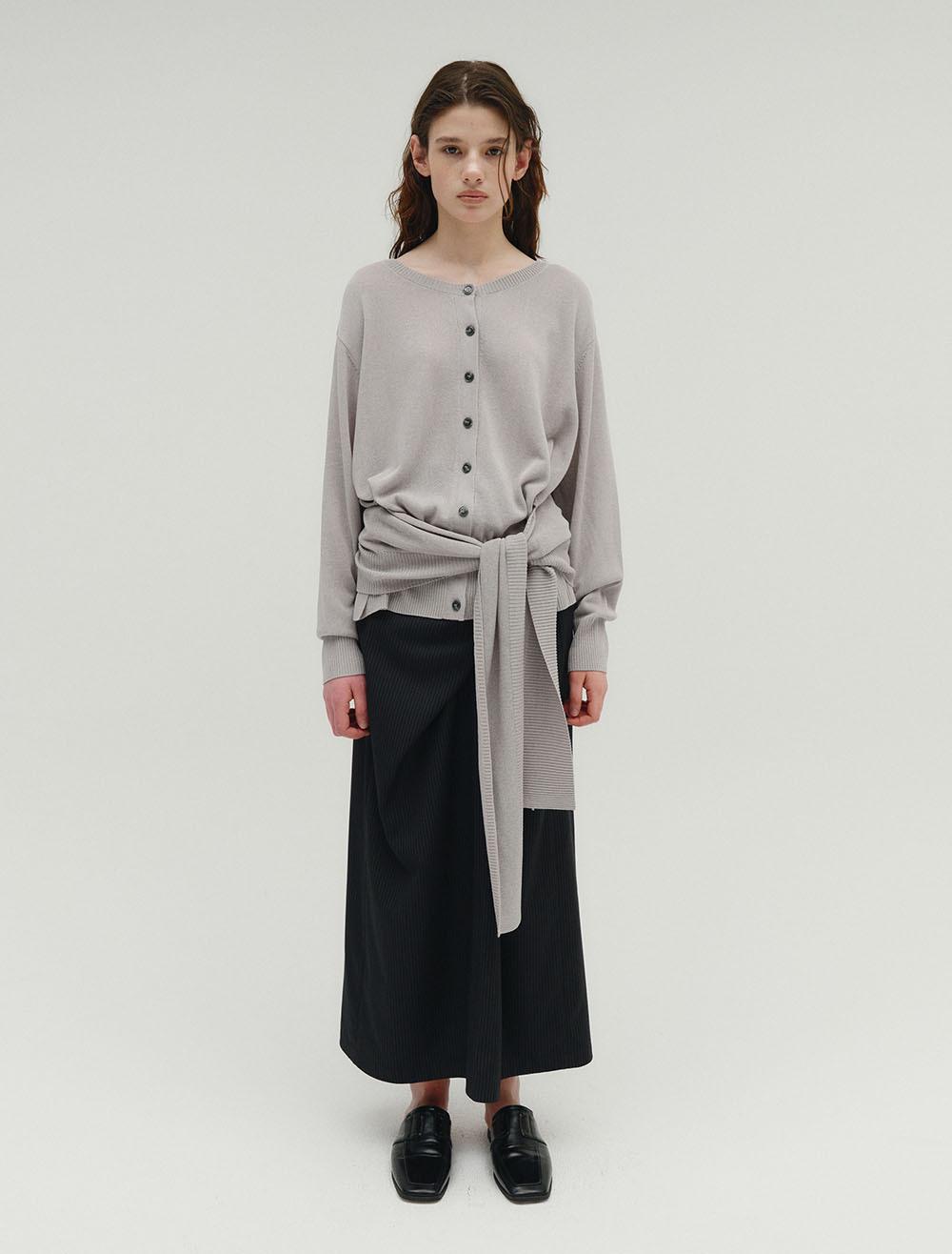 TIED STRAP LINEN CARDIGAN [GREY]