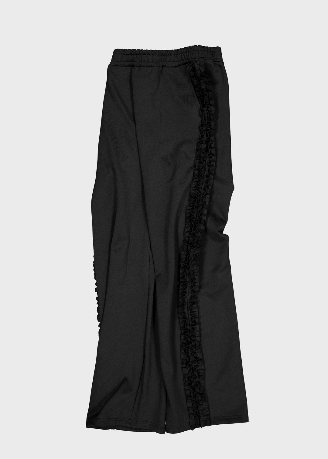 RUFFLE TRACK PANTS - BLACK