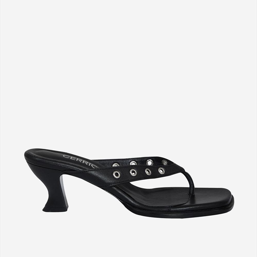 EYELET FLIP FLOP HEEL  / BLACK