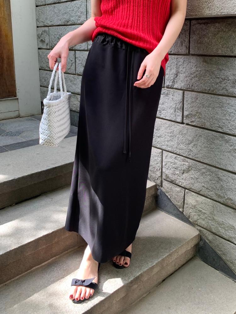 [르벤] 발렌티 여성 밴딩 H라인 배색 맥시 롱 스커트 (2color)