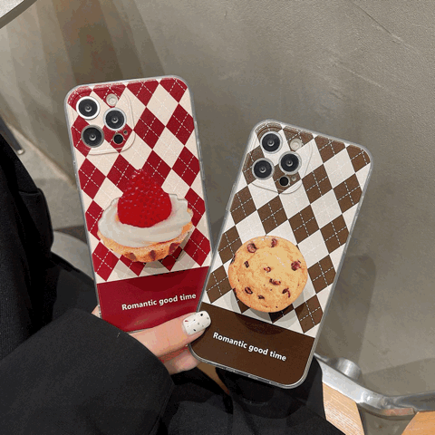 [그립톡 케이스 세트] 아가일 체크 패턴 케이크 쿠키 아이폰 케이스