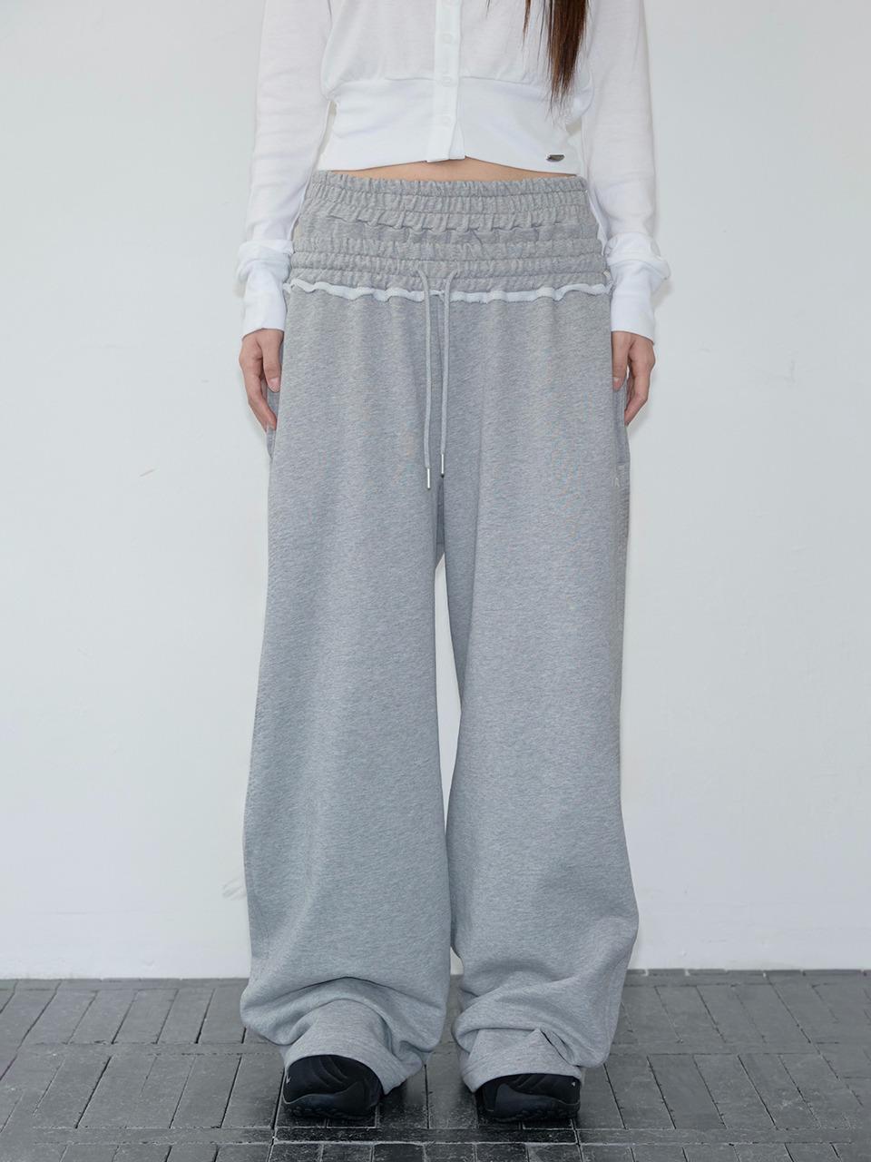 Double Waist Curved Sweat Pants (grey)