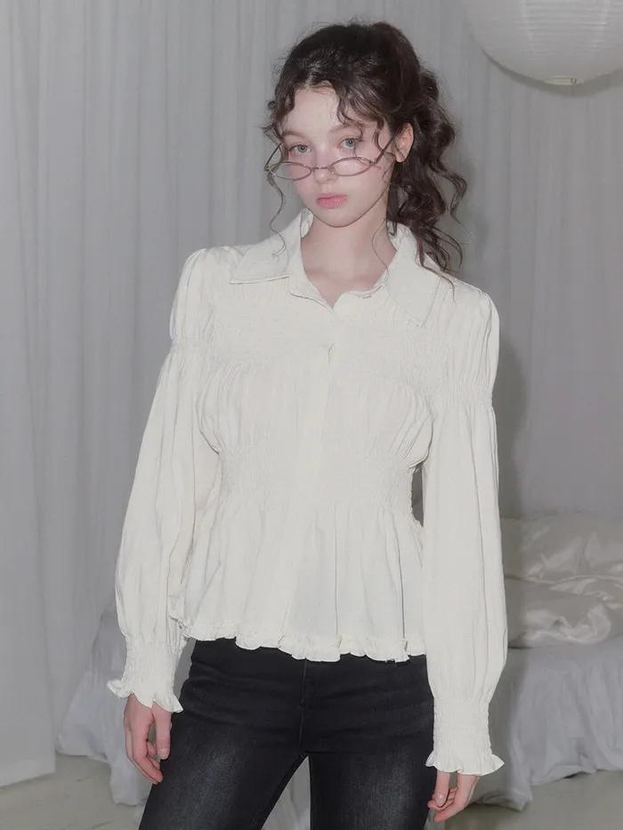 리포스 링클 긴팔 셔츠 블라우스