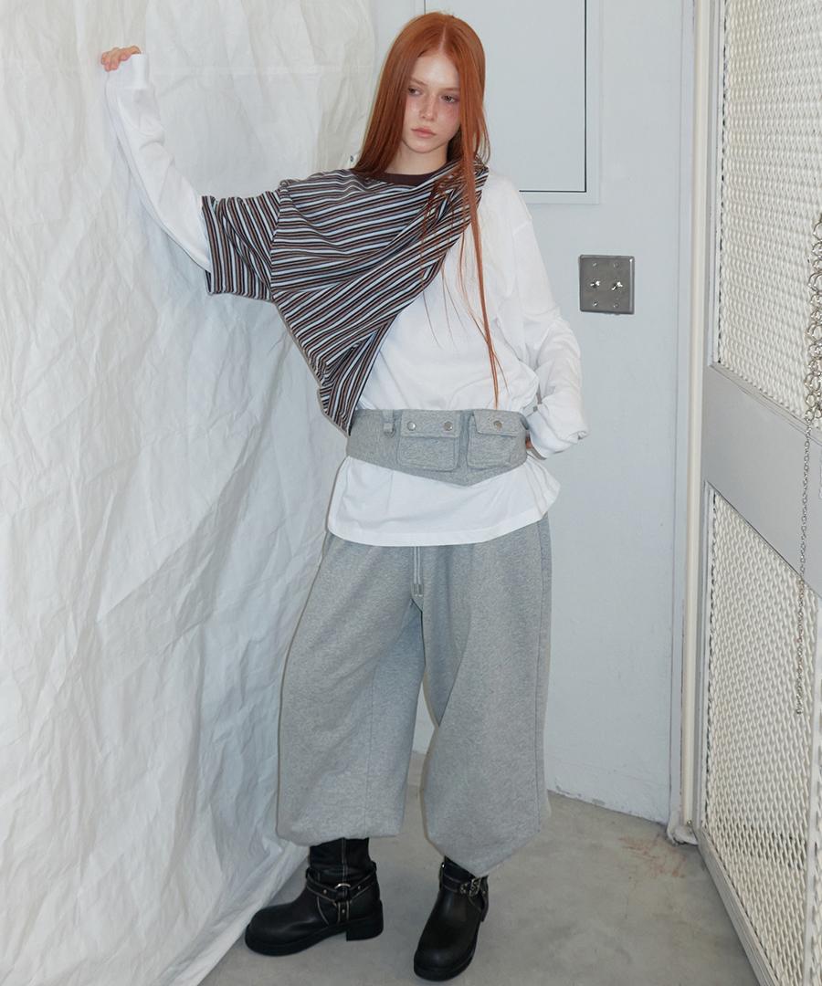 렌세 Belt Sweatpants Set Melange Gray