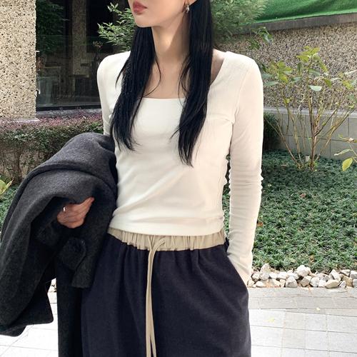 디어먼트 🌸[단독] [🏆이너1위][직진배송/15만장돌파/이중원단/숏,롱/S,M,L][MNLB] 클레어 여리 스퀘어넥 쫀쫀 슬림 티셔츠