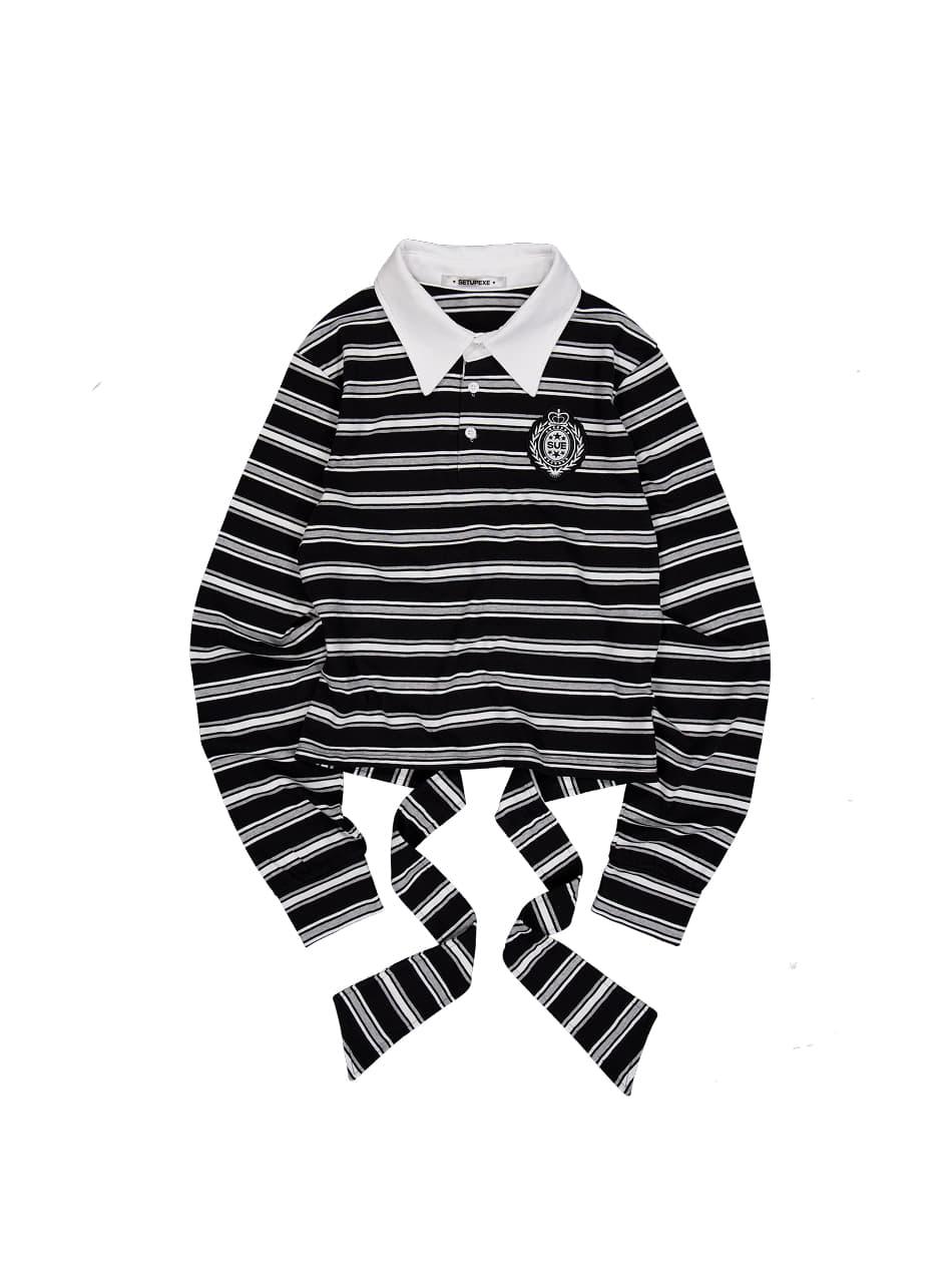 STRIPE WAPPEN POLO TOP / BLACK