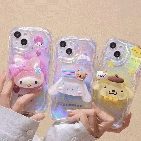 [✈️주문제작] 아이폰 산리오 마이멜로디 시나모롤 폼폼푸린 스마트톡 홀로그램지 물결케이스 우정 생일선물 아이폰7 8 X 11 12 13 14 15