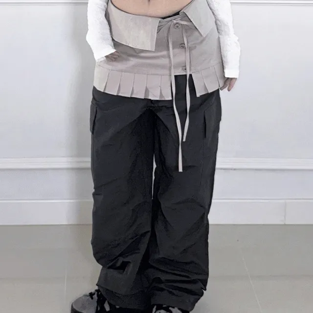 (회베이지당일) Strap Pleats Layered SK (3colors)