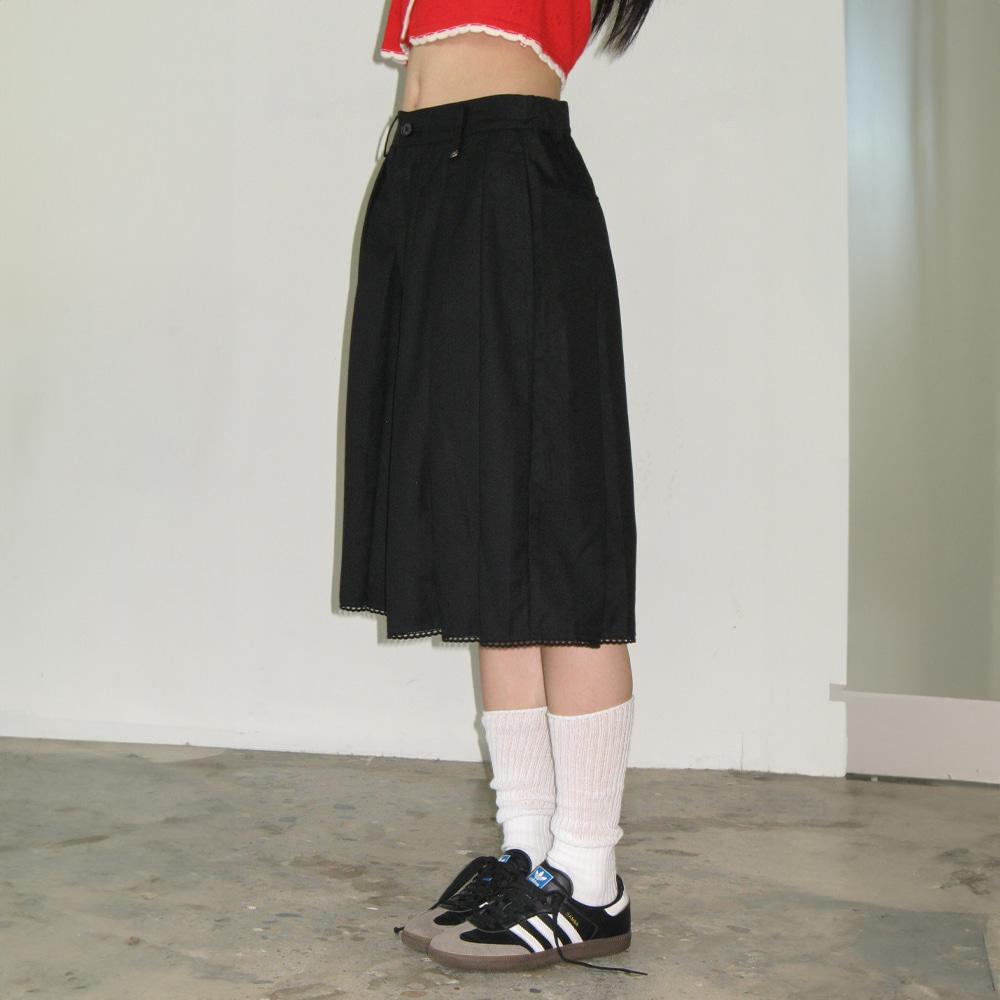 PANDENT TORCHON LACE PLEATS WIDE PANTS BLACK