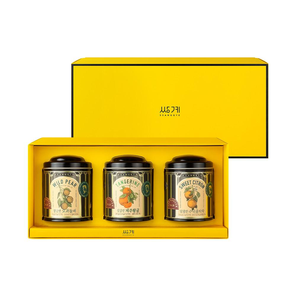 쌍계명차 티 마스터 캔 3입 전통차 선물세트 모과돌배 제주황귤 수국유자 [원산지:국산/수입]