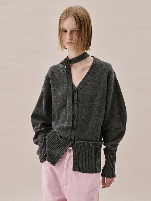 WOOL TIE CARDIGAN_MISTY GREY