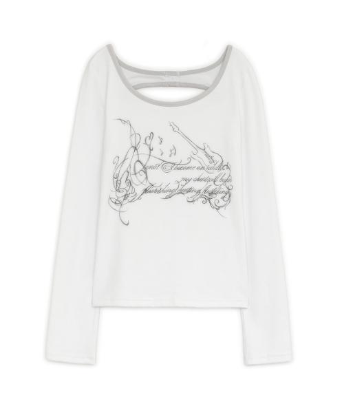 슬릿 버튼 프린트 탑 (화이트)