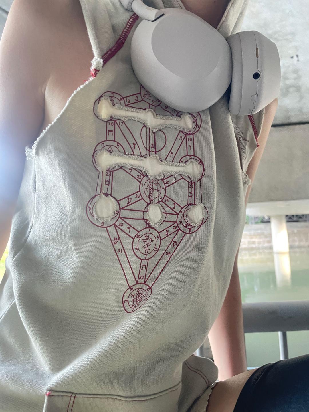TE#4 “Sun Wheel” Distressed Sleeveless Hoodie