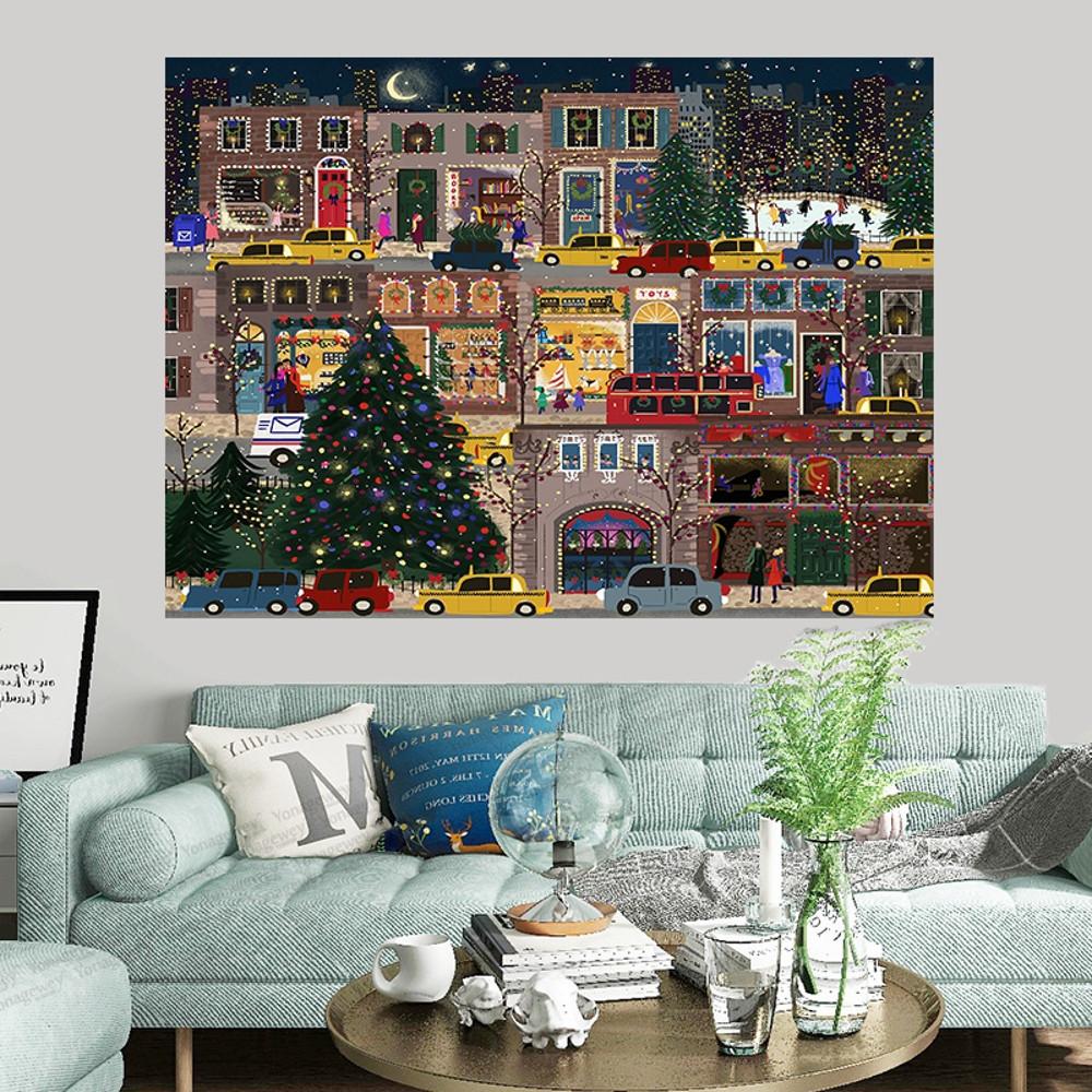크리스마스 패브릭 포스터 북유럽 겨울 태피스트리 눈 벽난로 벽 트리 성탄절 감성 인테리어