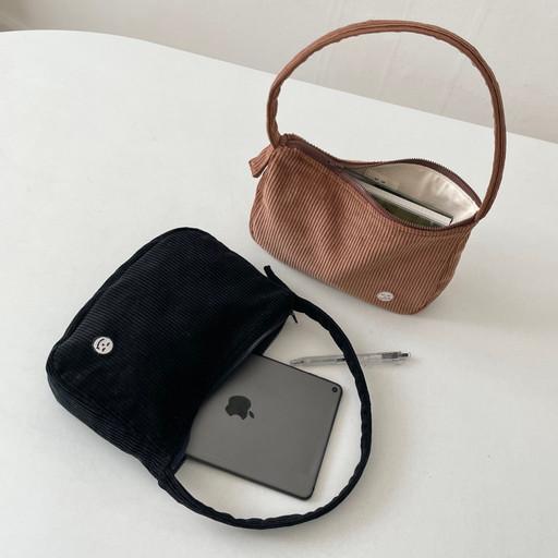 NEW🖤코듀로이 골덴 자수 파니니백 호보백 블랙
