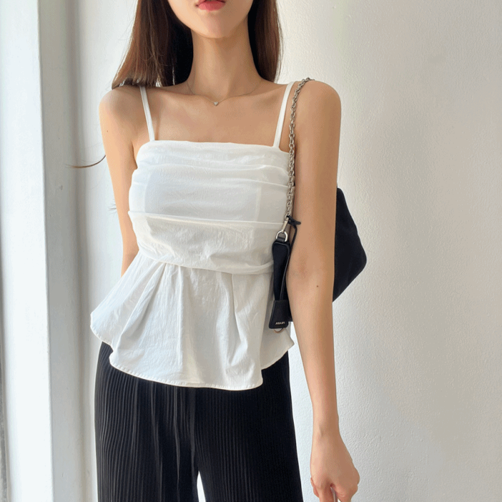 (당일출고 끈조절 ) 스모크 밴딩 탑 셔링 스퀘어넥 슬리브리스 썸머 블라우스 4color 휴양지룩