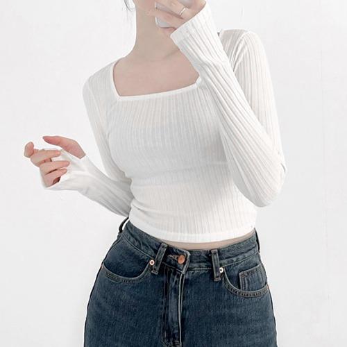 골지 스퀘어넥 워머 크롭T(3color)