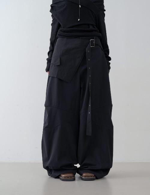 wrap belt cotton wide pants
