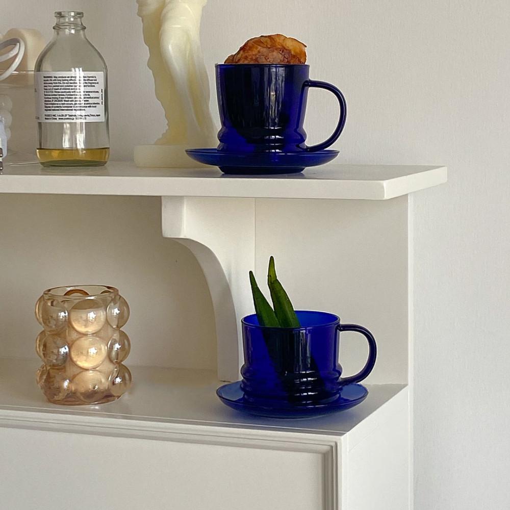 클라인 블루 글라스 커피잔 찻잔 내열성 물컵