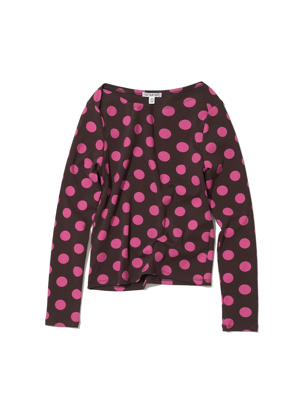 [WOMEN] DOT ALL OVER PRINTED LONG SLEEVE TEE_BROWN