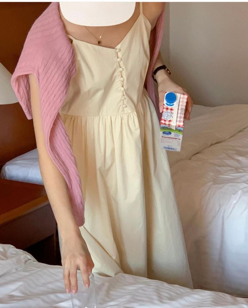 끈조절가능 모모 레이어드 끈나시 원피스 2col 스모크 밴딩