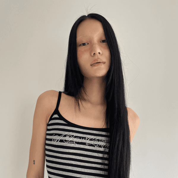 Metal stud stripe tank top black