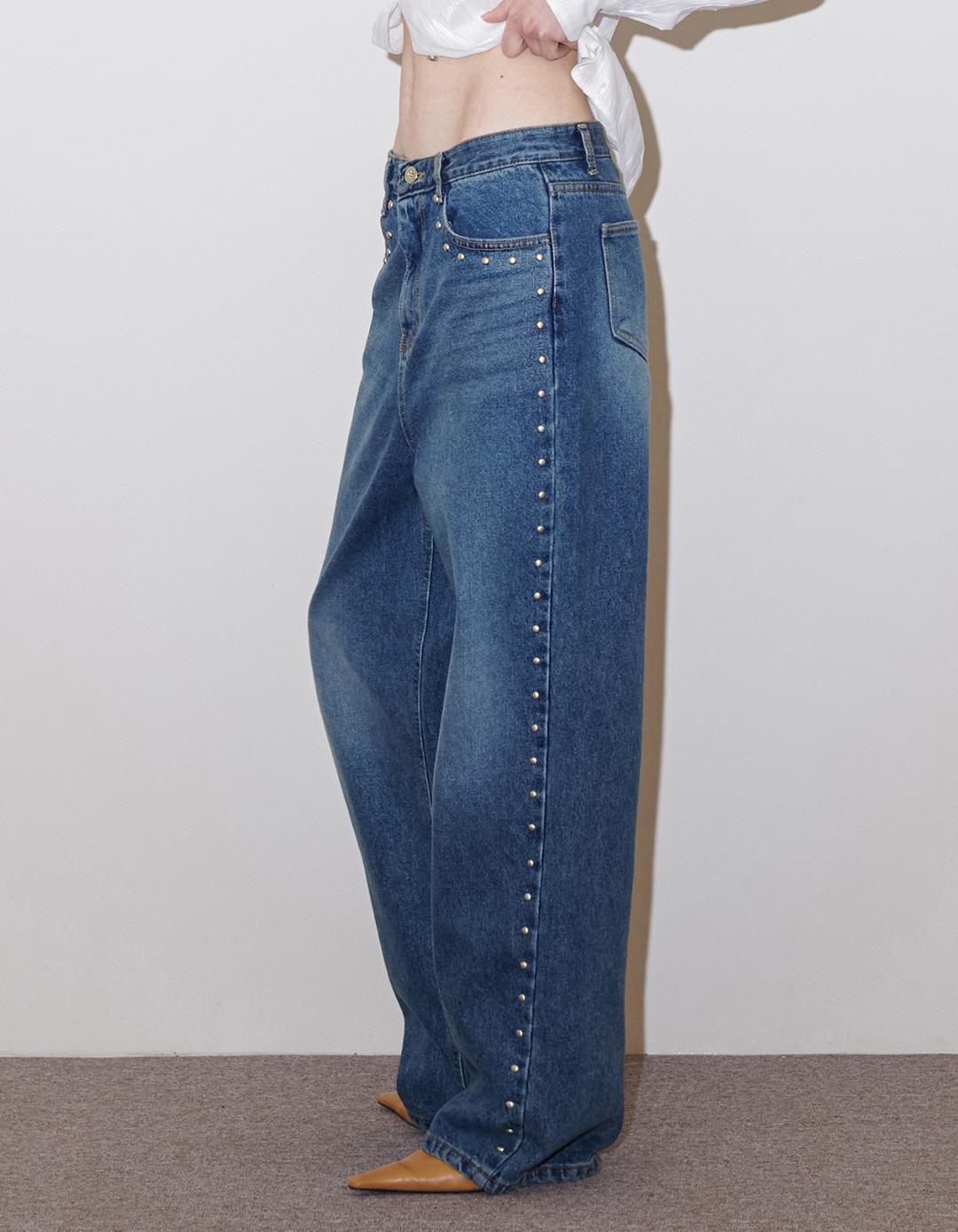 3/7 발송 SS STUDDED WASHED JEANS, BLUE