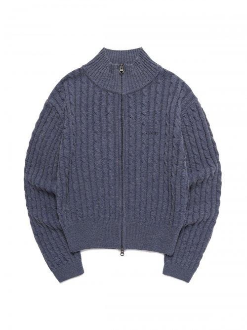 SERIF LOGO CABLE KNIT ZIP-UP BLUE(CY2CFFK680A)