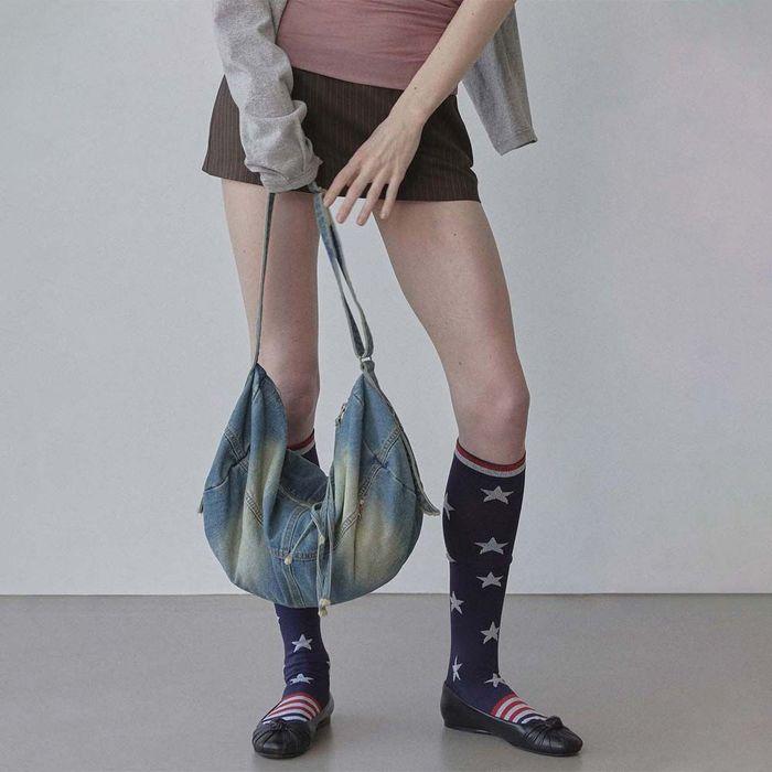 Vintage Brushed Denim Duffel Bag Mid Blue