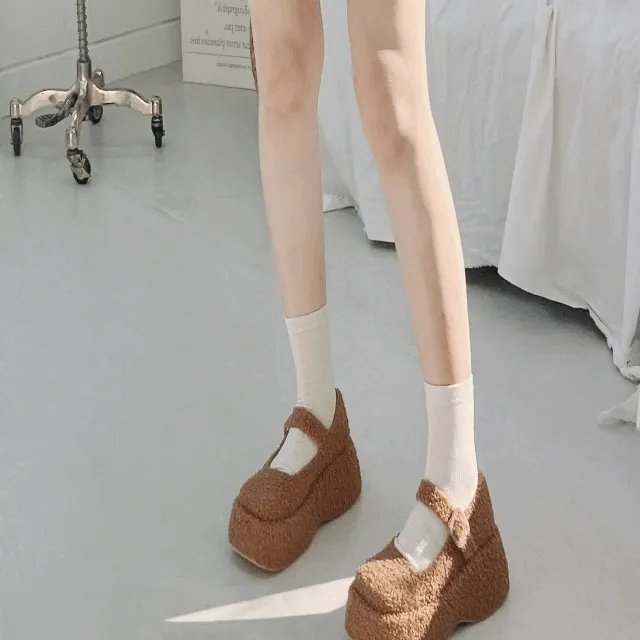 베어 뽀글이 메리제인 통굽 플랫폼 메리제인 키높이 로퍼