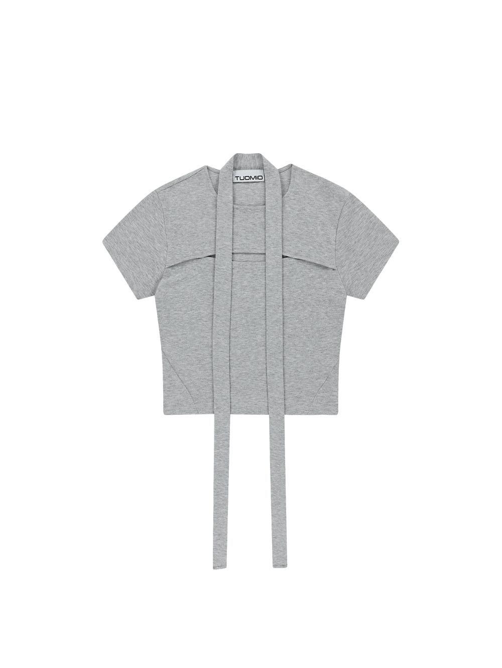 CUTOUT SCARF T-SHIRTS [HEATHER GREY]