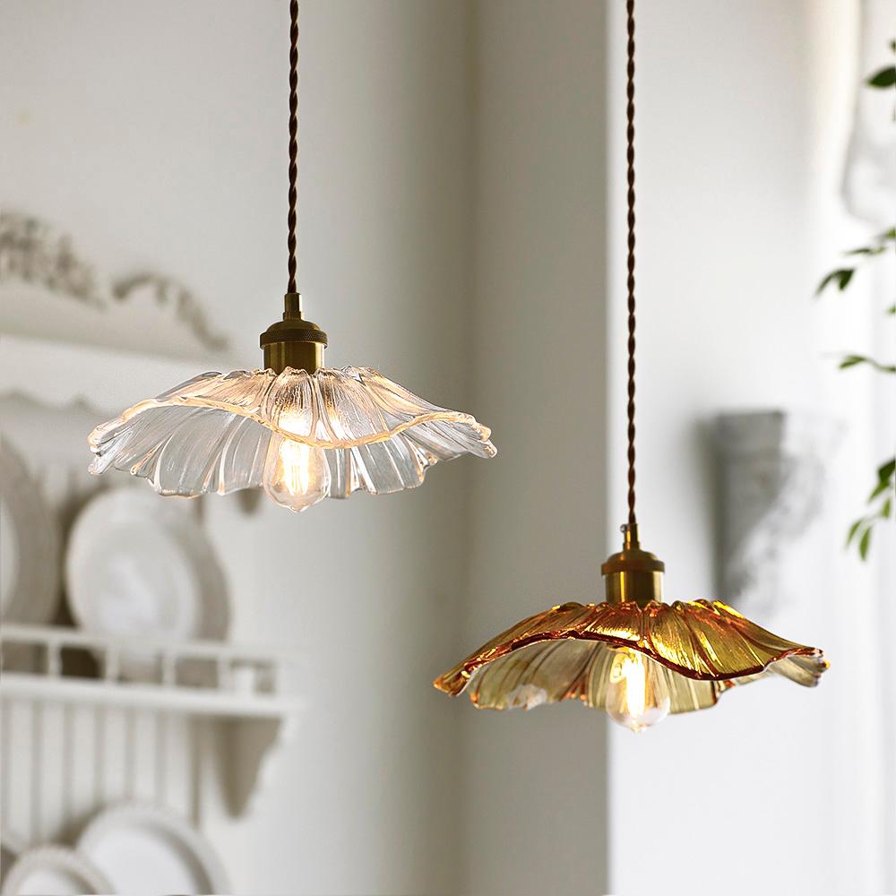 로터스 웨이브 빈티지 글라스 펜던트 포인트 조명 북유럽 인테리어 주방 카페 미니 크리스탈 식탁등