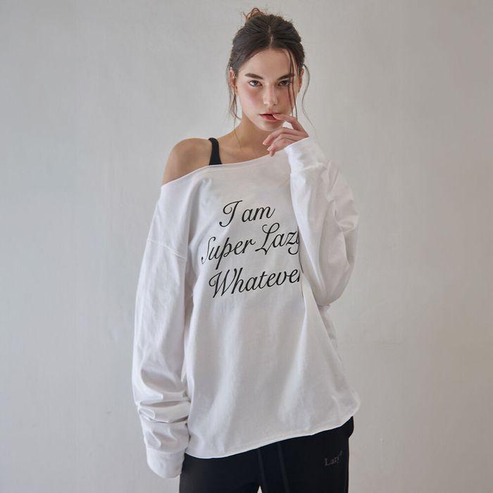 Super lazy off shoulder Long Sleeve t-shirt (White)