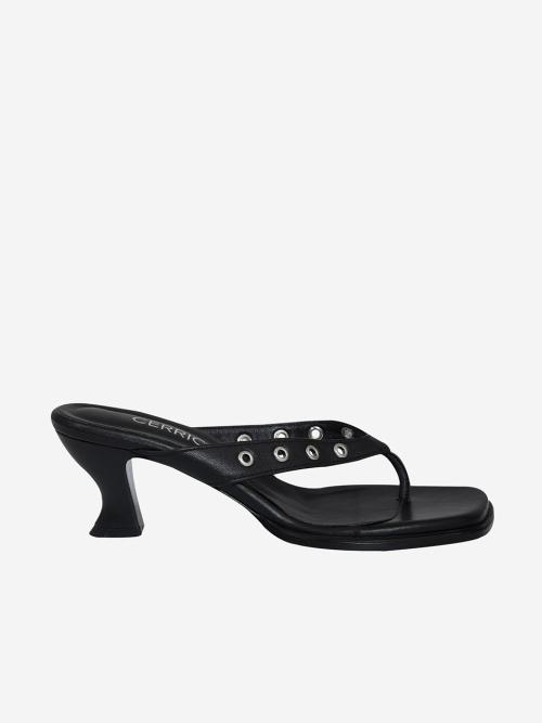 EYELET FLIP FLOP HEEL / BLACK