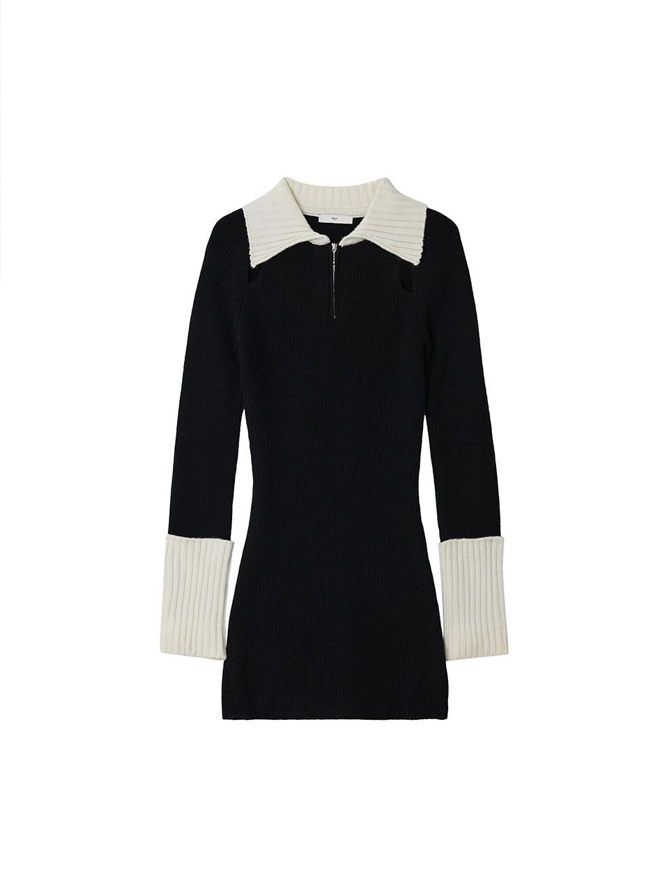 Half Zip-Up Knit Dress Black